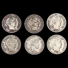 1898-1915 Varied Date Barber Dimes [6 Coins] LIGHT