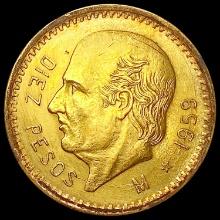 1959 Mexico 10 Pesos 0.2411oz Gold UNCIRCULATED