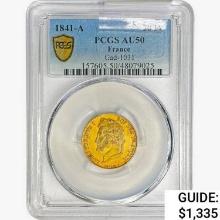 1841-A France 20 Francs .1867oz. Gold PCGS AU50 Ga