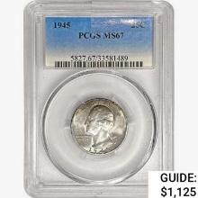 1945 Washington Silver Quarter PCGS MS67