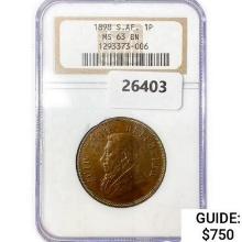 1898 S. African Bronze Penny NGC MS63 BN