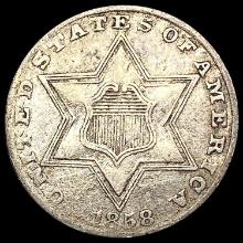 1858 Silver Three Cent LIGHTLY CIRCULATED