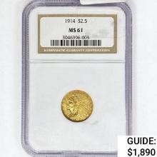 1914 $2.50 Gold Quarter Eagle NGC MS61