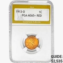 1913-D Wheat Cent PGA MS65+ RED