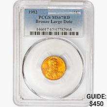 1982 Lincoln Memorial Cent PCGS MS67 RD BZ. LG. Dt