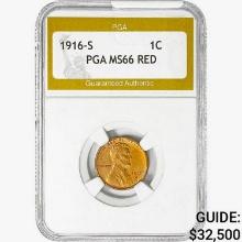 1916-S Wheat Cent PGA MS66 RED