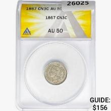 1867 Nickel Three Cent ANACS AU50