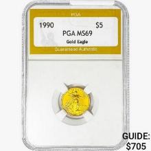 1990 $5 1/10oz Gold Eagle PGA MS69