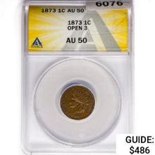 1873 Indian Head Cent ANACS AU50 Open 3