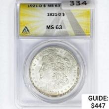 1921-D Morgan Silver Dollar ANACS MS63