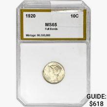 1920 Mercury Silver Dime PCI MS65 FB