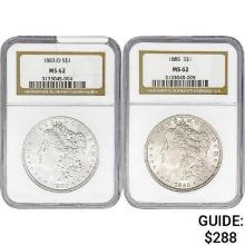 [2] 1883-O/1885 Morgan Silver Dollar NGC MS62