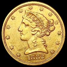 1882-S $5 Gold Half Eagle CLOSELY UNCIRCULATED