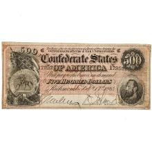 T-64 1864 $500 FIVE HUNDRED DOLLARS CSA CONFEDERATE STATES OF AMERICA CURRENCY NOTE VERY FINE+
