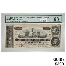 T-67 1864 $20 TWENTY DOLLARS CSA CONFEDERATE STATES OF AMERICA NOTE PMG CHOICE UNCIRCULATED-63