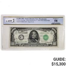 FR. 2211-Cm 1934 $1,000 MULE FEDERAL RESERVE NOTE PHILADELPHIA, PA PCGS BANKNOTE ABOUT UNCIRCULATED-