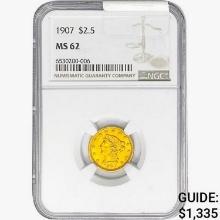 1907 $2.50 Gold Quarter Eagle NGC MS62