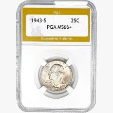 1943-S Washington Silver Quarter PGA MS66+