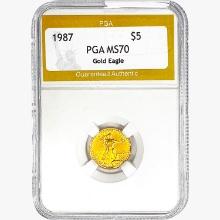 1987 US 1/10oz. Gold $5 Eagle PGA MS70