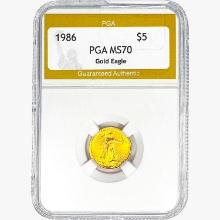 1986 US 1/10oz. Gold $5 Eagle PGA MS70