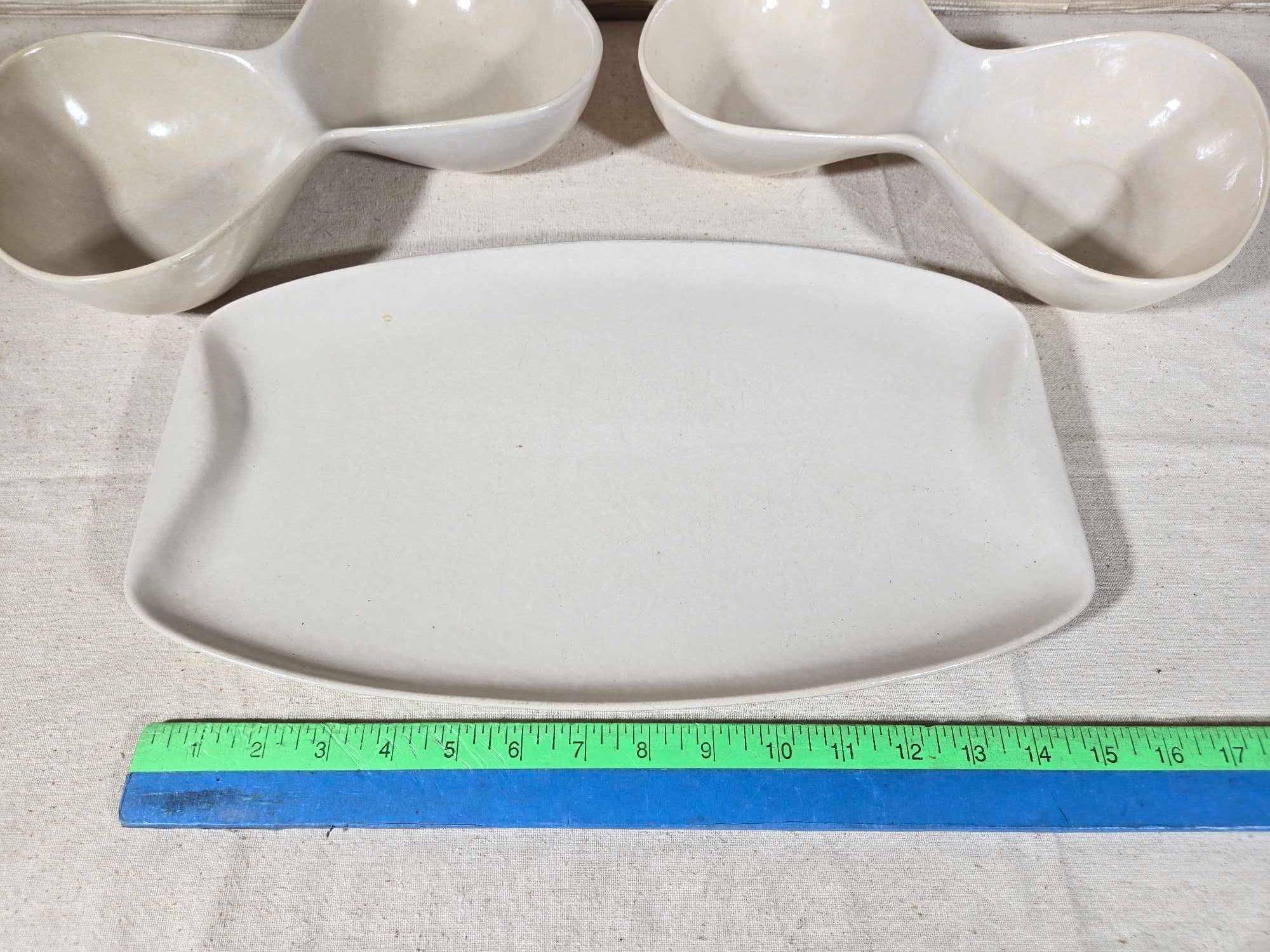 3 Roseville Pottery Raymor Beige Serving Dishes