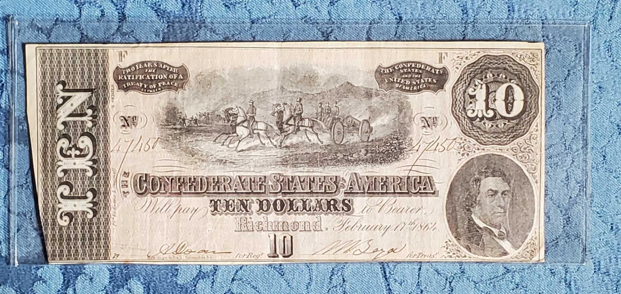 4 1864 $10 Confederate States of America Notes