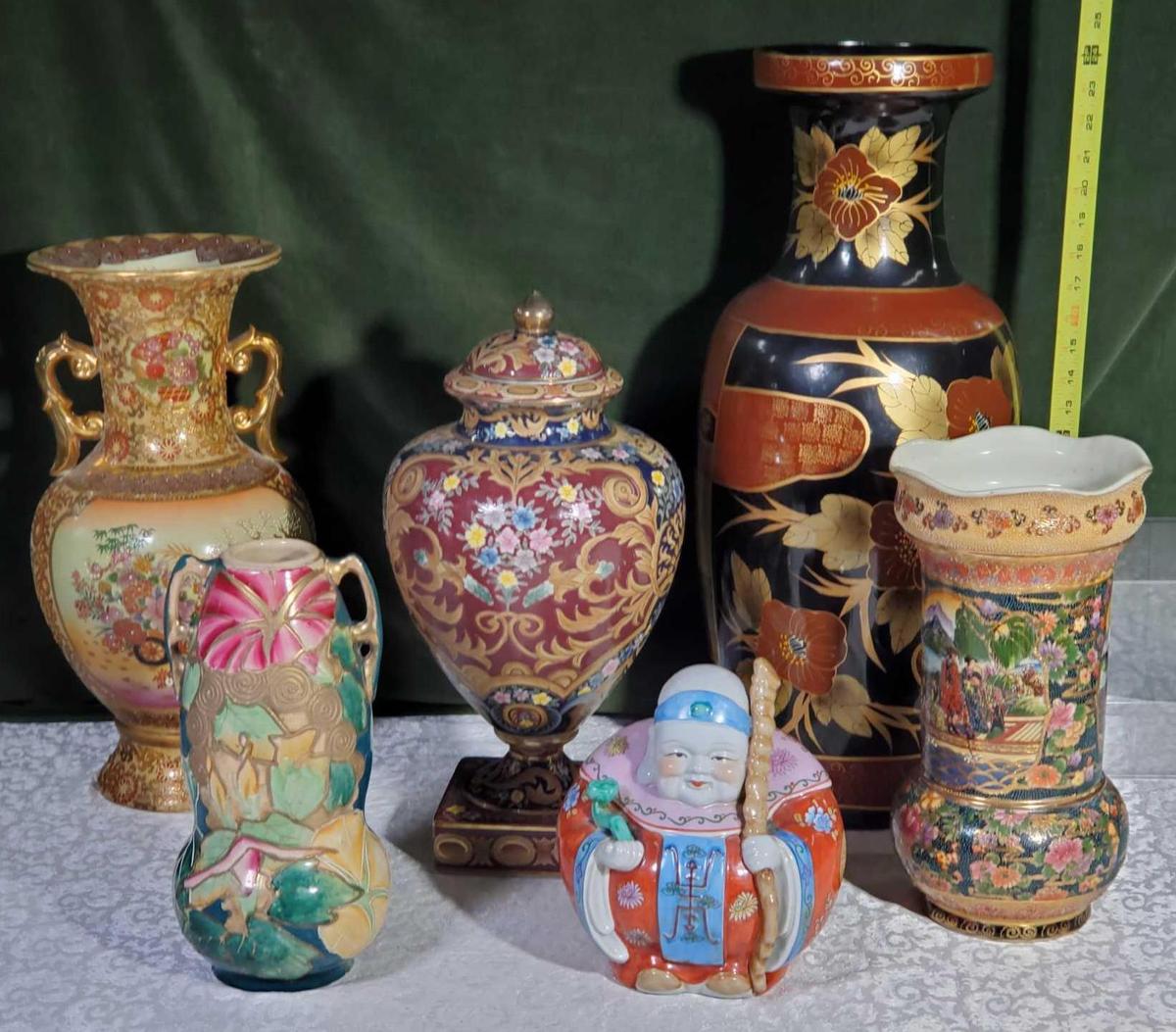 6 Asian Decor Vases, Jar and Figurine