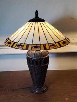 Pair of Dale Tiffany, Inc Arts and Crafts Inspired Stained Glass Table Lamps