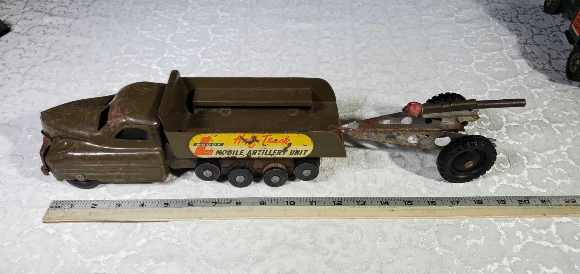 Buddy L WWII Pressed Steel Vehicles, Marx Wind Up, and Large Plastic Model Plane