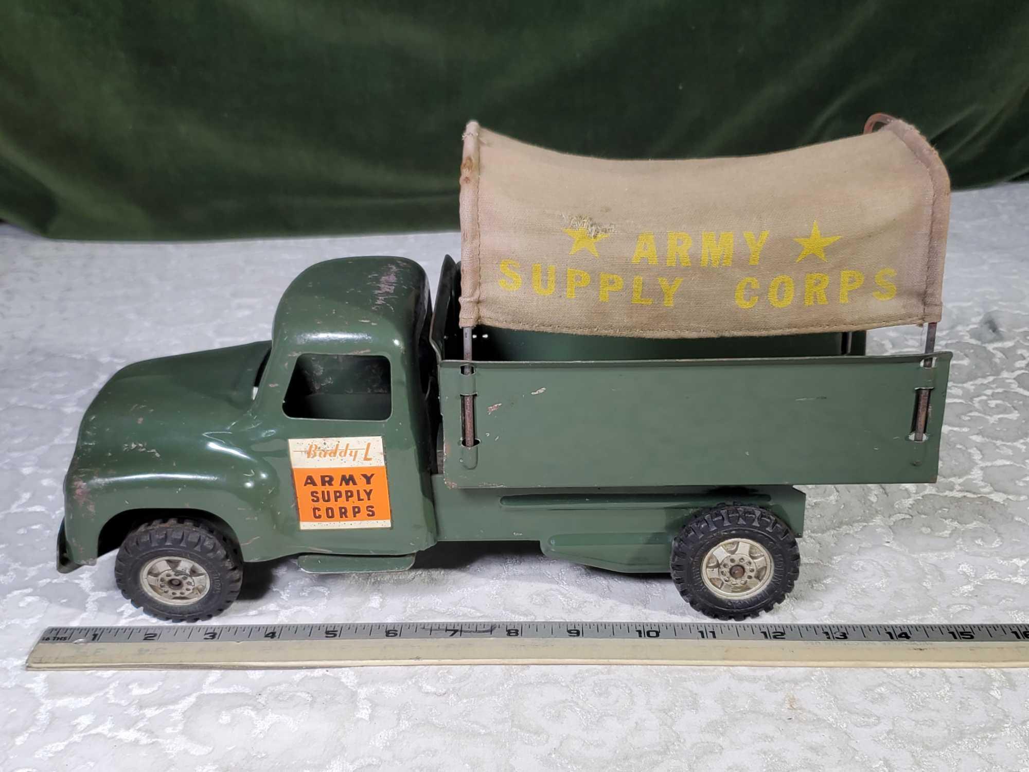 Buddy L WWII Pressed Steel Vehicles, Marx Wind Up, and Large Plastic Model Plane