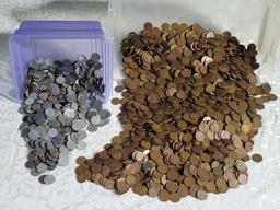 Approx. 20 Pounds Lincoln Wheat Pennies Incl Approx 4 lb Zinc/Steel War Era