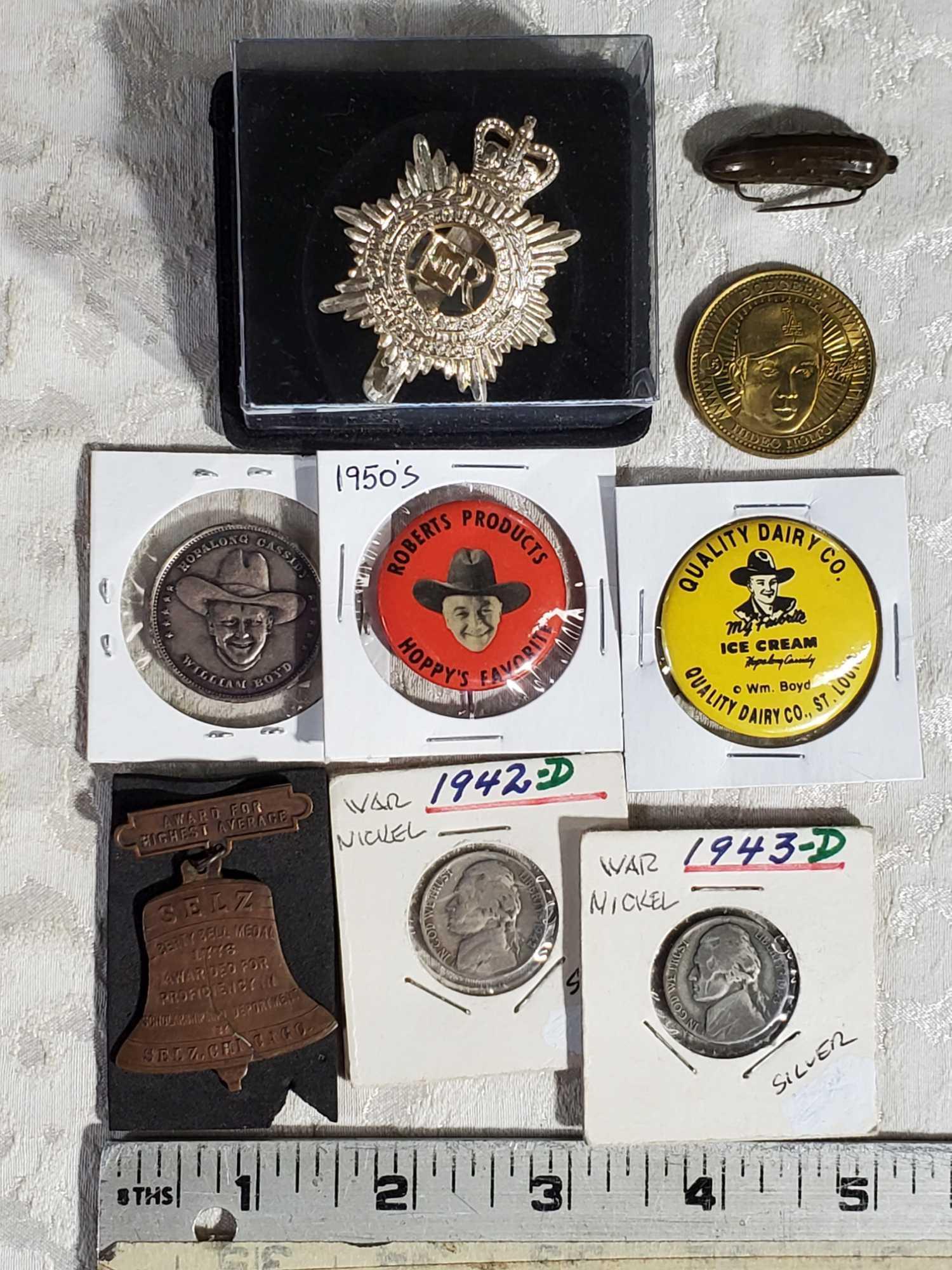 Tray Lot of Saloon Tokens, Shaving Brushes, Tin Type Photos and More