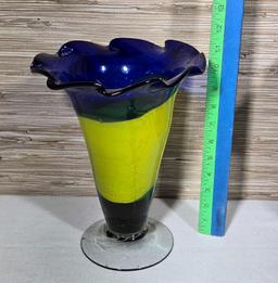 3 Art Glass Vases and Flowers