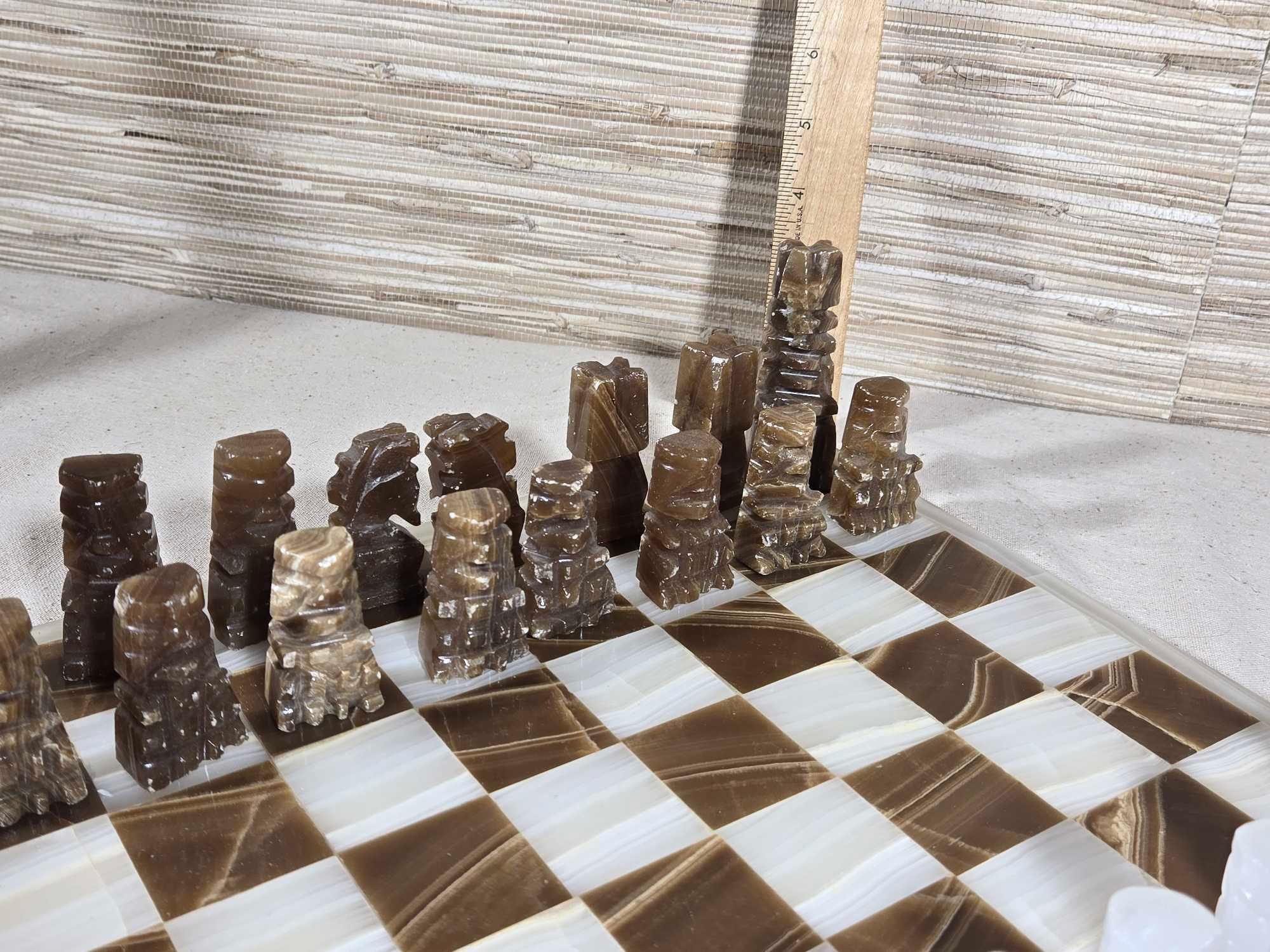 Carved Onyx Chess Set with Board