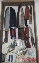 Collection Of Fixed Blade Survival, Hunting, Advertising And Folding Knives