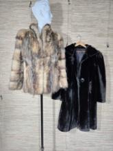 2 Vintage Coats - Raccoon Fur & Faux Fur