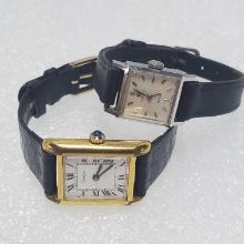 Two  Working Vintage Ladies Wrist Watches Omega And Cartier