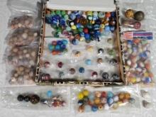 Tray lot of Vintage and Antique Glass And Ceramic Marbles