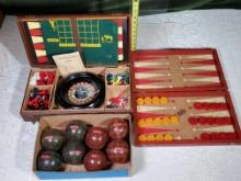 Bakelite Tile Backgammon Set, Travel Game Set and Bacci Balls