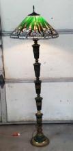 Stacked Marble Section Floor Lamp with Stained Glass Shade