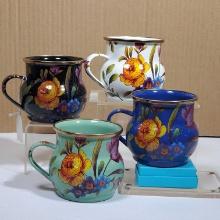 Set of 4 Mixed Color MacKenzie-Childs Flower Market Enameled Mugs