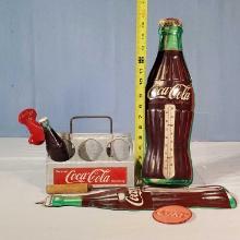 Tray Lot of Coca-Cola Collectibles - 2 Thermometers, Pull Handle Tray and More