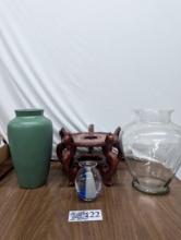Ceramic Pot, Glass Vase, Painted Glass Vase Pedestal