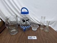 Glass Lot, Vases, Bowl, Pitcher, Cow Container