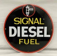 Rare 12" Signal Diesel Fuel Porcelain Pump Plate