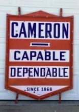 Cameron Hardware/Lumber Porcelain Sign w/ Pole & Frame