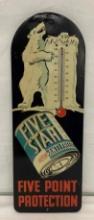 Rare Five Star Anti-Freeze Thermometer w/ Polar Bear & Can Graphic