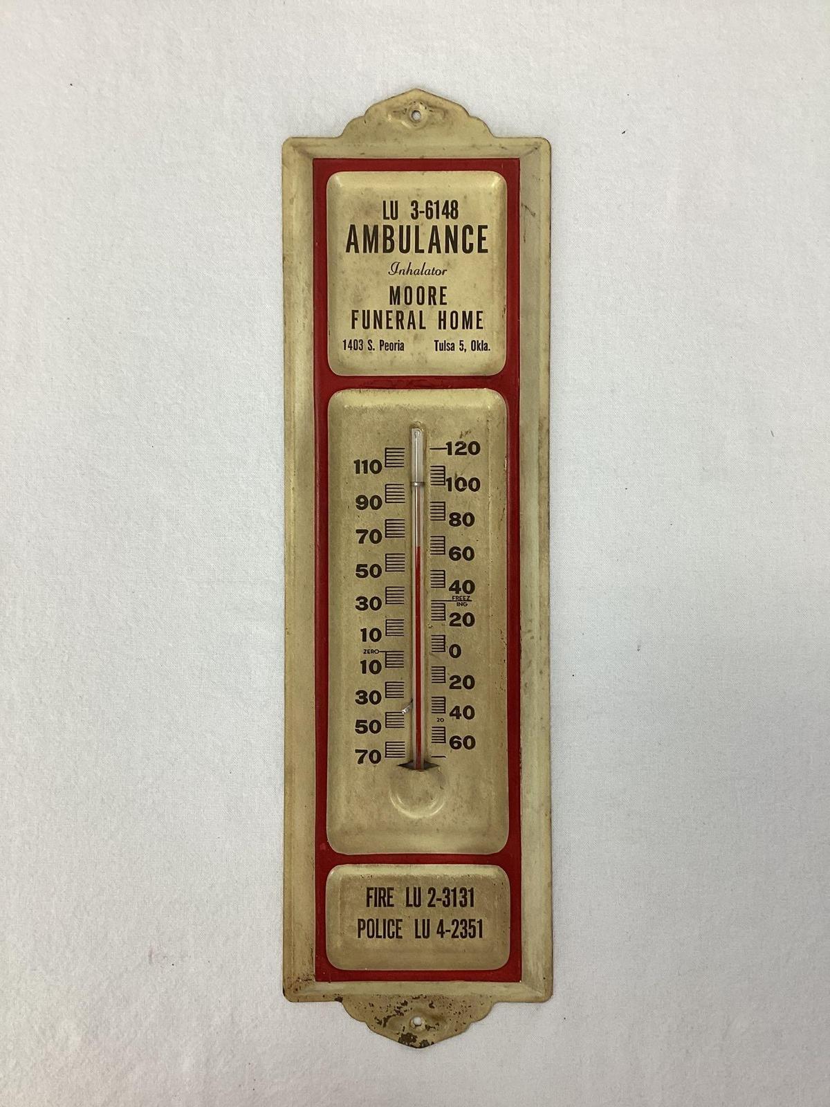 1950's Arnold Moore Funeral Home Thermometer Tulsa, OK