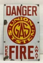 Early Porcelain Union Gas Systems Danger Fire Sign
