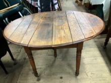 Antique Round Wooden Table w/Fold Down Sides 41" x 54"
